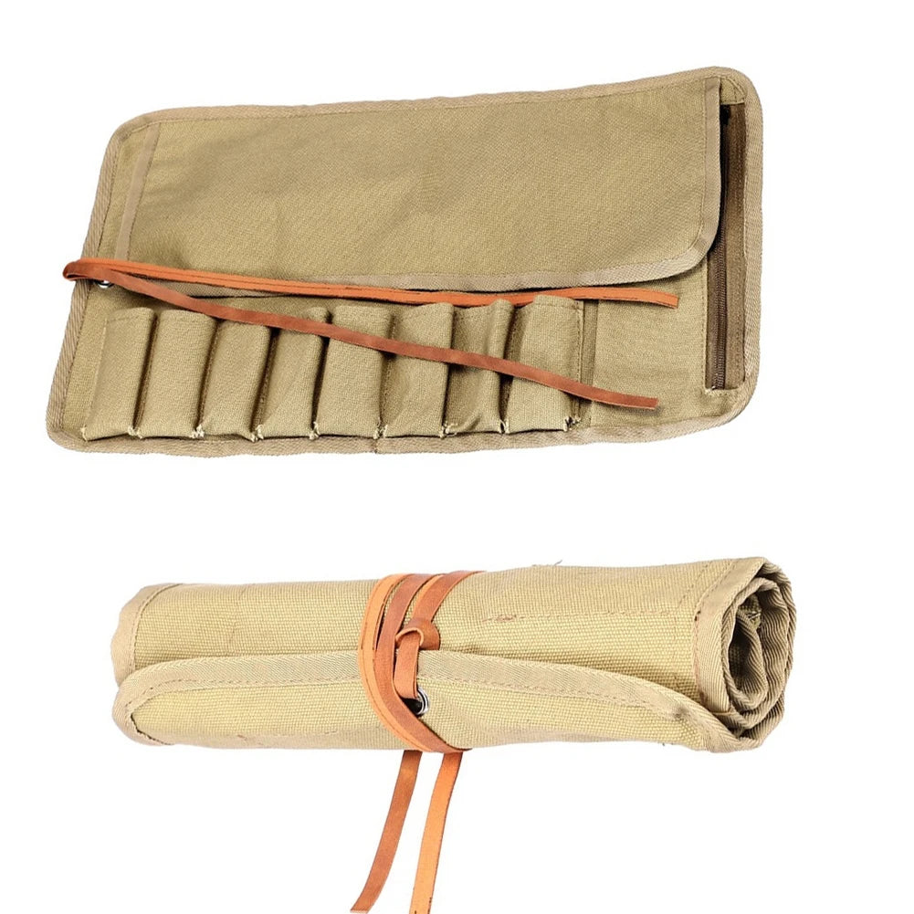 8-Compartment Roll-Up Tool Bag | Canvas Tool Roll Pouch Roll-Up Tool Bag Axl