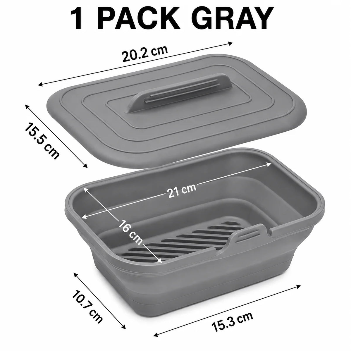 Foldable Silicone Air Fryer Basket with Lid | Reusable Baking Pan Silicone Baking Pan Axl 1 Pack Gray
