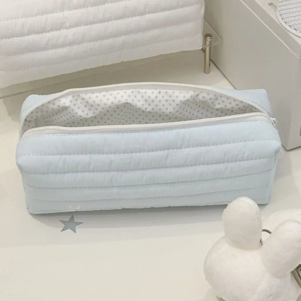 Large Capacity Pencil Case – Cute Cream Quilted Pen Bag Pencil Case Axl