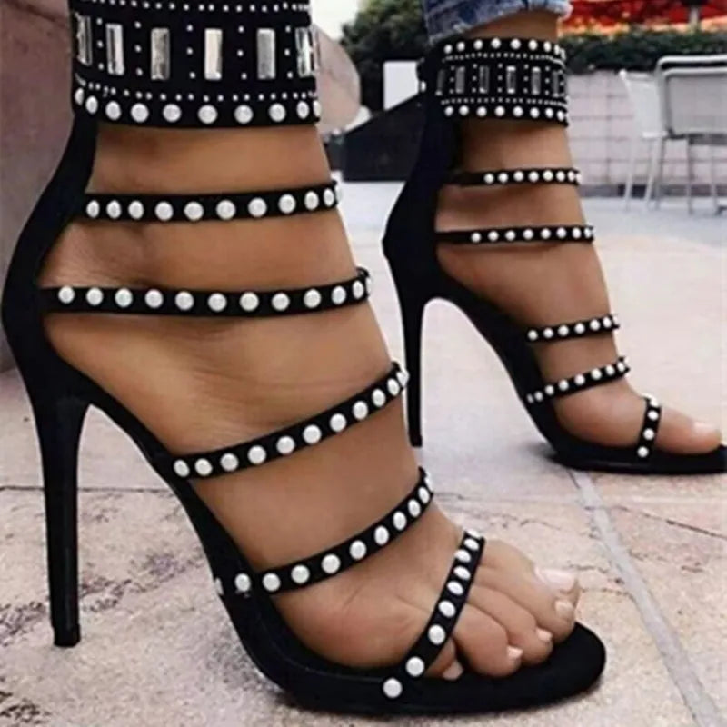 Women's Rhinestone Pearl High Heel Sandals – Roman Style High Heel Sandals Axl
