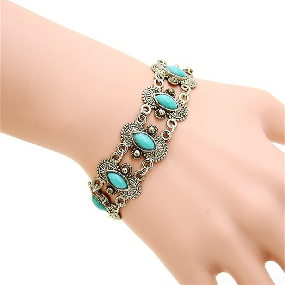 Bohemian Women's Silver Turquoise Bangle Charm Bracelet Charm Bangle Bracelet Axl