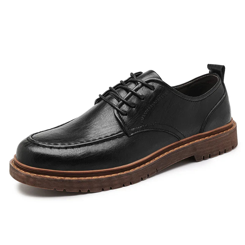 YBQJOO Men's Genuine Leather Oxford Shoes – Waterproof Lace-Up Men's Oxford Shoes Axl Black 39