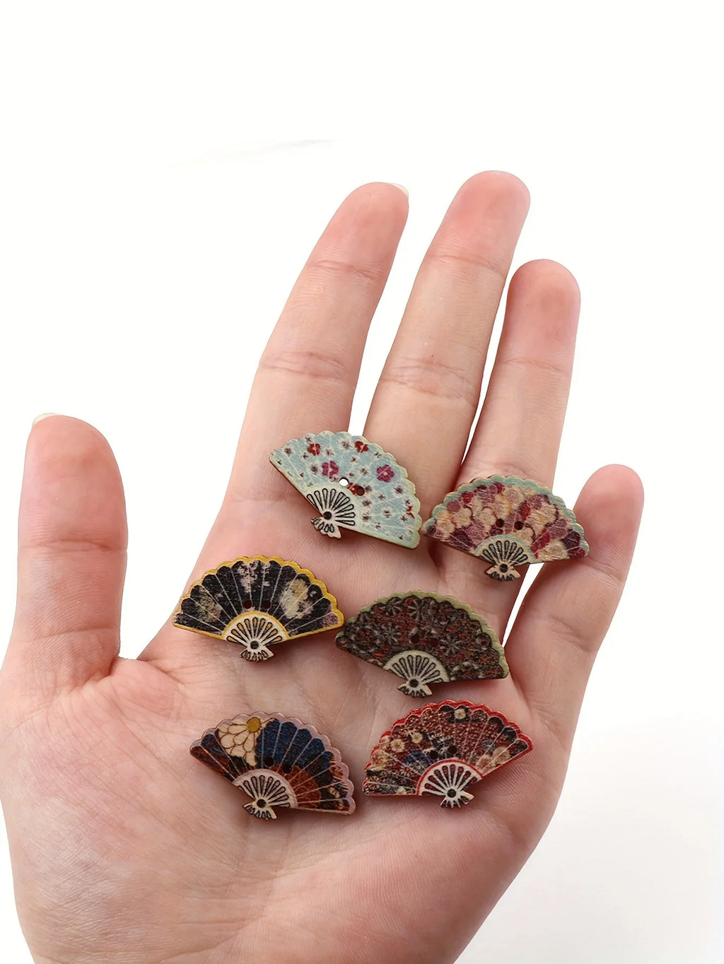 10 Pcs Painted Fan Wooden Pendants | Retro DIY Craft Ornaments Wooden Craft Pendants Axl