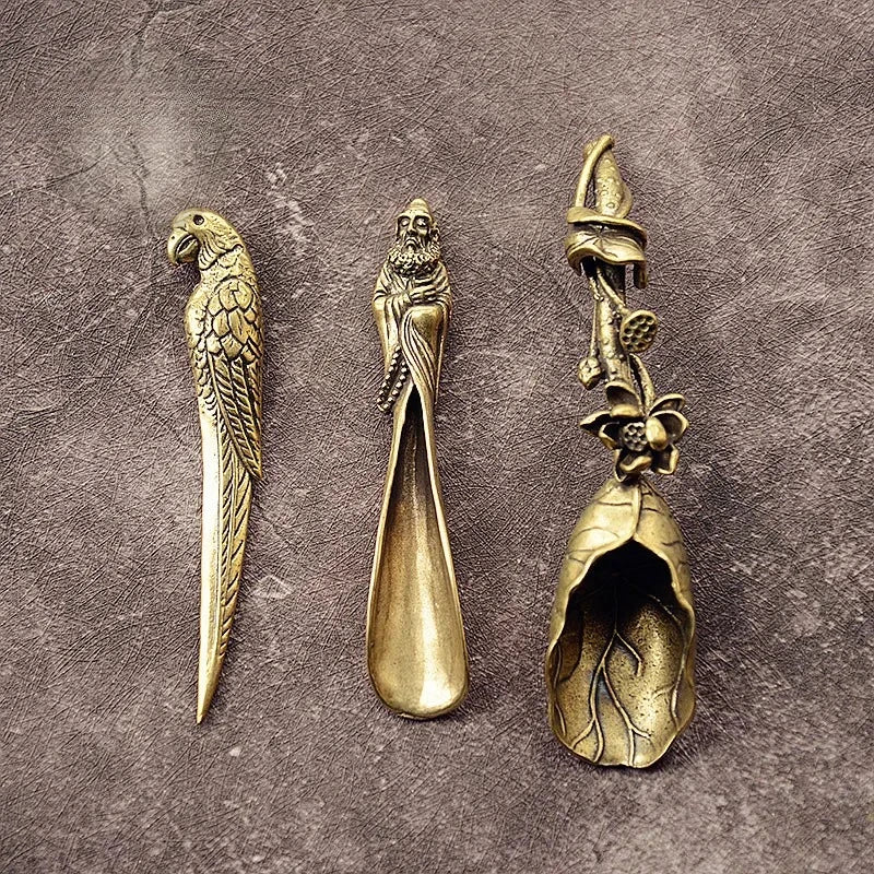 Pure Copper Tea Scoop – Lotus Bamboo Coffee Spoon Set Tea Scoop Spoon Axl