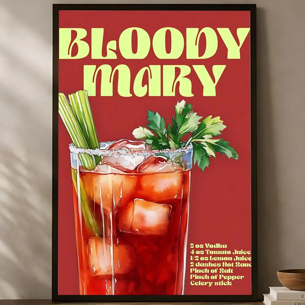 Bloody Mary Cocktail Wall Art Poster – Self-Stick Waterproof Wall Art Poster Axl White01 15X20cmNoframe