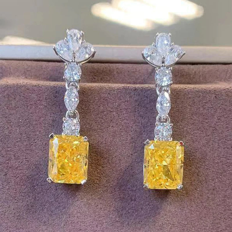Huitan Yellow Cubic Zirconia Dangle Earrings | Women's Jewelry Dangle Earrings Axl E2237