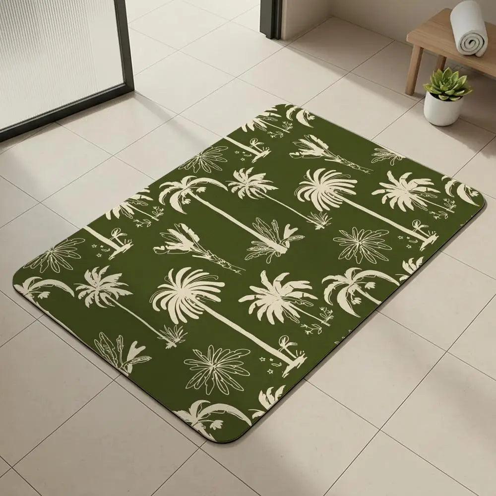 Tropical Palm Diatomite Bath Mat – Quick-Dry & Non-Slip Diatomite Bath Mat Axl White1 50x80cm
