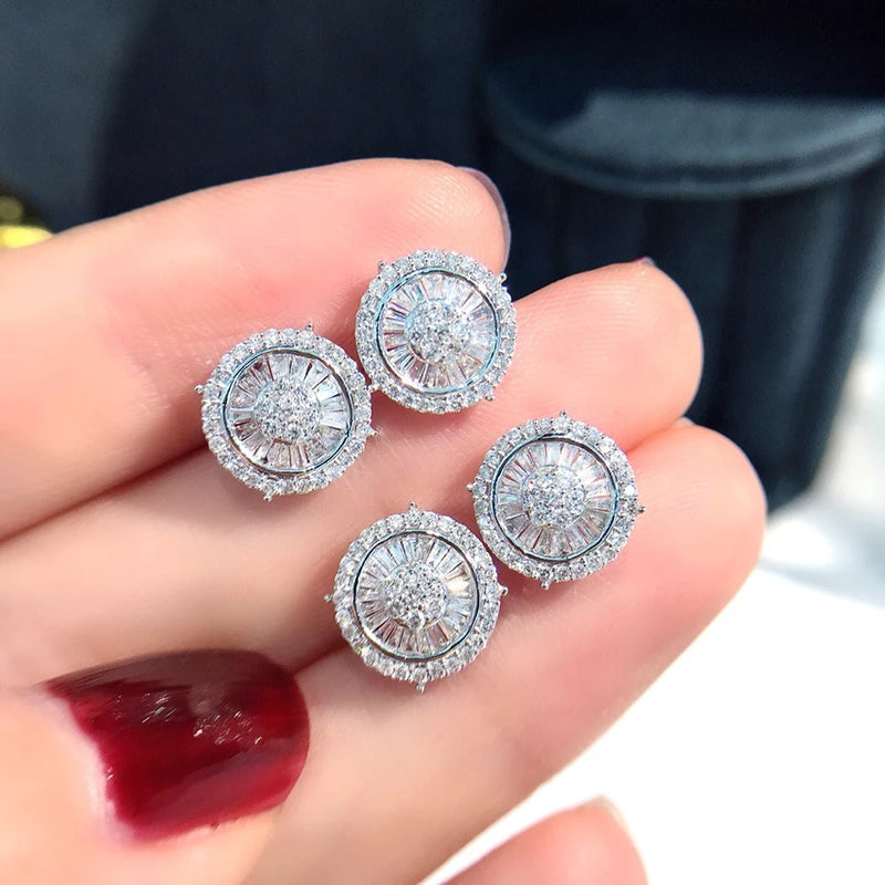 Huitan Crystal CZ Round Stud Earrings – Silver Fashion Jewelry CZ Stud Earrings Axl