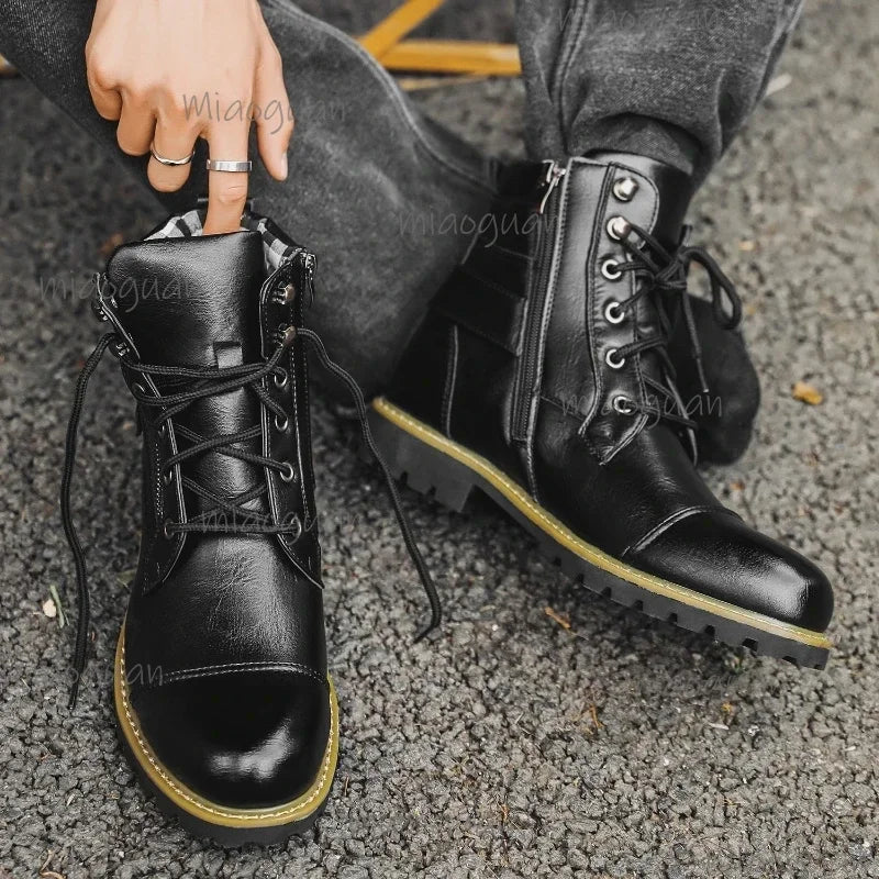 Men's Retro Leather Ankle Boots – Double Zipper Motorcycle Style Men's Ankle Boots Axl