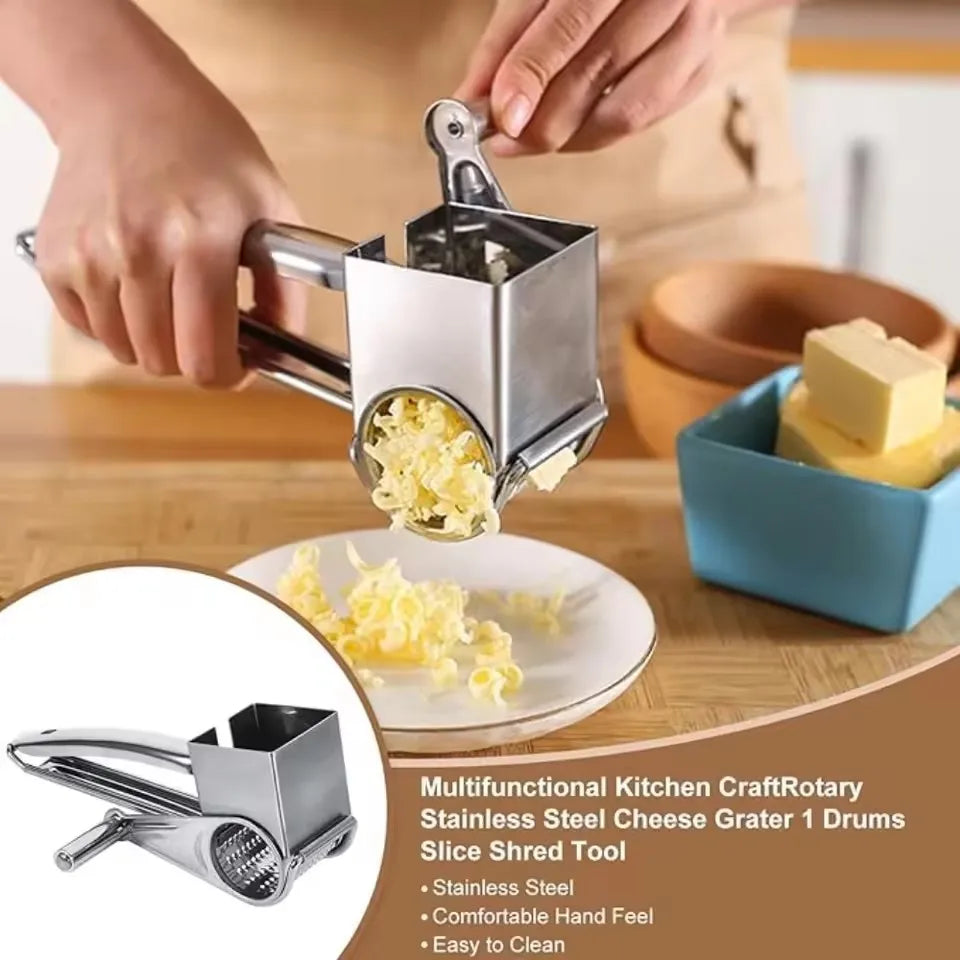 Rotary Cheese Grater – Stainless Steel Multi-Function Slicer Rotary Cheese Grater Axl