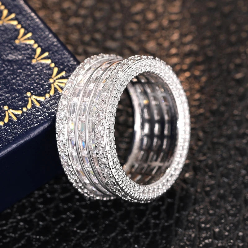 Huitan Cubic Zirconia Pave Wedding Band Ring – Women's Silver Wedding Band Ring Axl