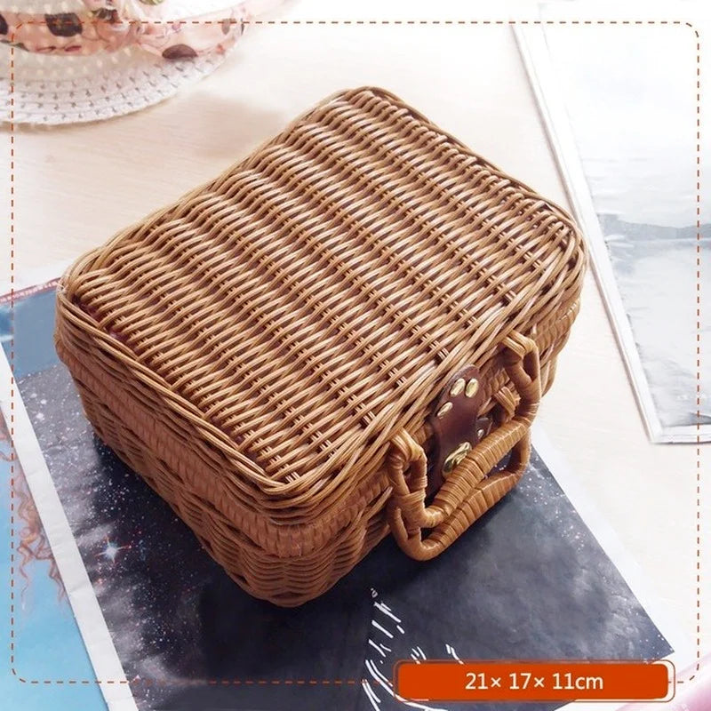 Retro Rattan Woven Storage Basket – Portable Handheld Organizer Woven Storage Basket Axl