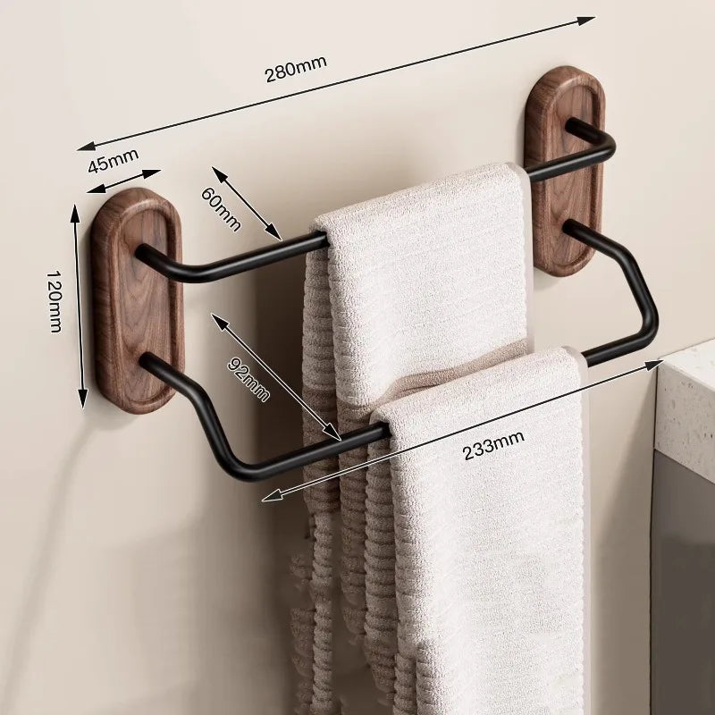 Walnut Double Towel Bar Nordic Wall Rack – 30–60 cm Wall Towel Rack Axl Double Pole-30CM