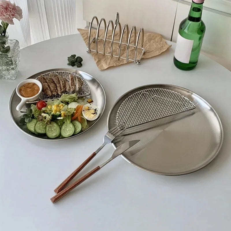 Korean Stainless Steel Round BBQ Plate & Dining Tray BBQ Grill Plate Axl