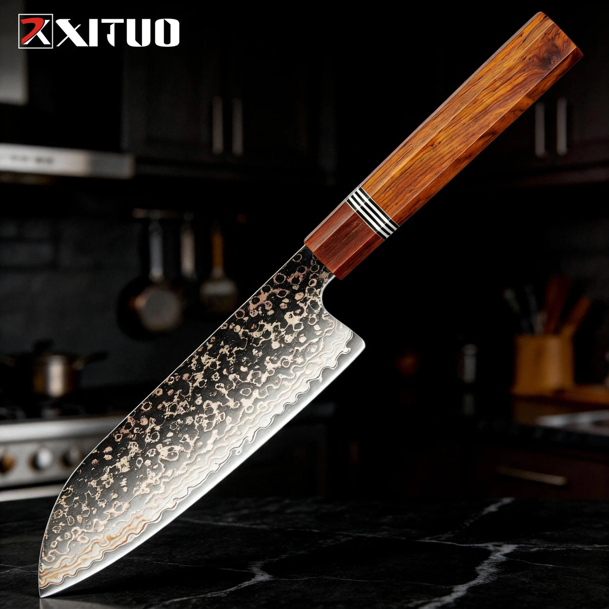 XITUO Damascus Kitchen Knife Set | Rosewood Handle 1–3 PCS Damascus Knife Set Axl Santoku Knife