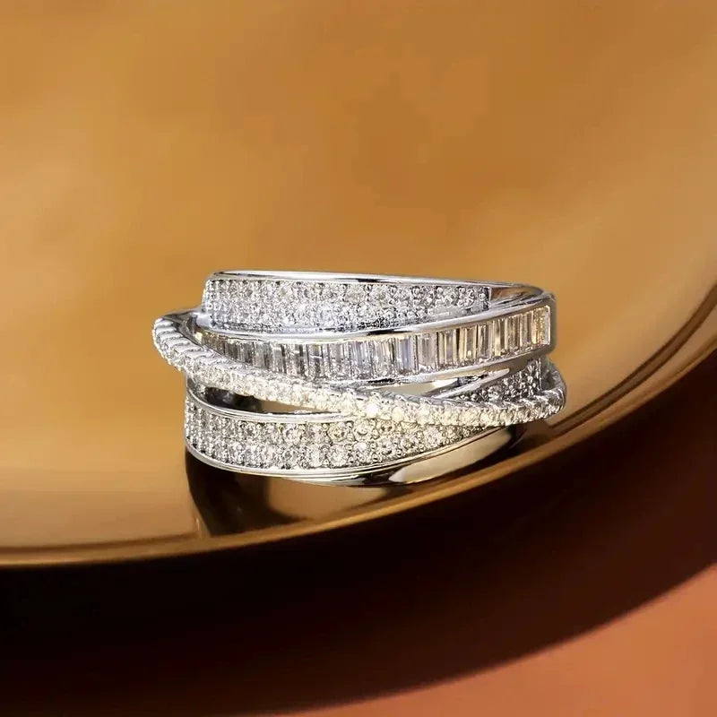 Huitan Women's Cross CZ Iced Out Wedding Band Ring | Pavé CZ Fashion Ring Axl