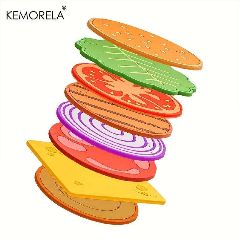 8-Piece Burger Shape Silicone Coaster Set | Fun Kitchen Gift Silicone Coaster Set Axl