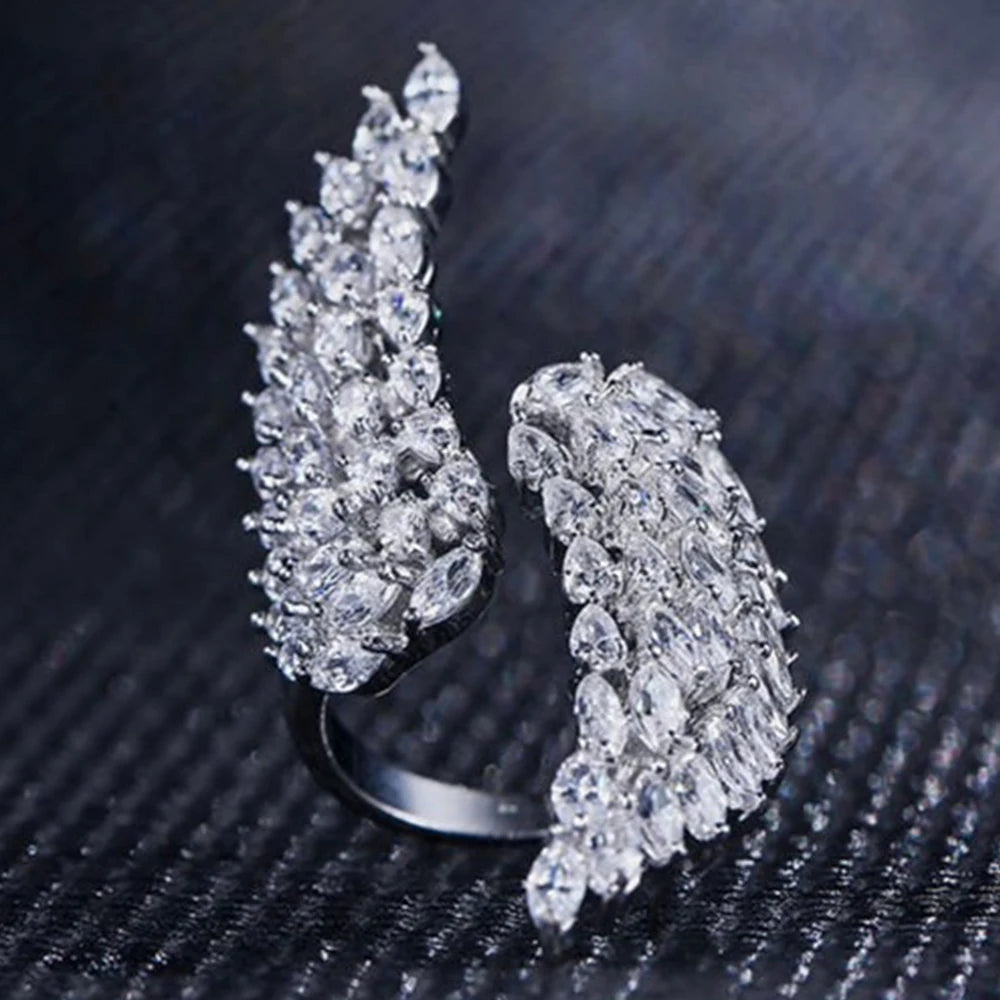 Huitan Wing Shape Opening Ring – Women's CZ Wedding Band Women's Fashion Ring Axl