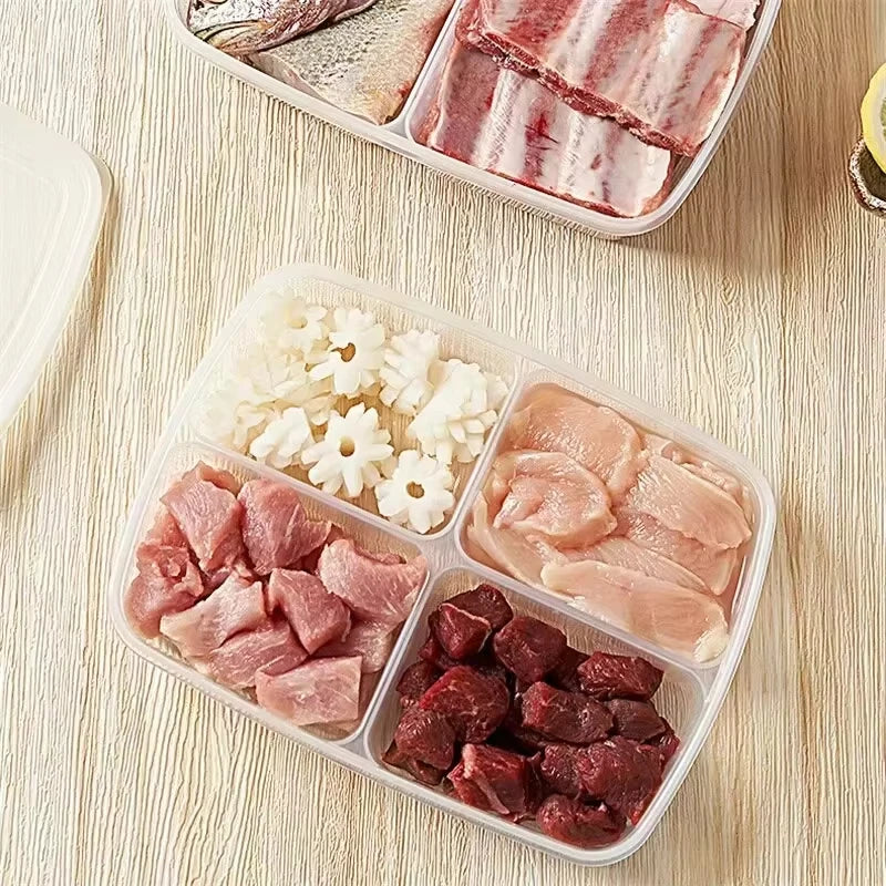 4-Compartment Fridge Food Storage Box with Lid | Fresh Keeper Food Storage Container Axl
