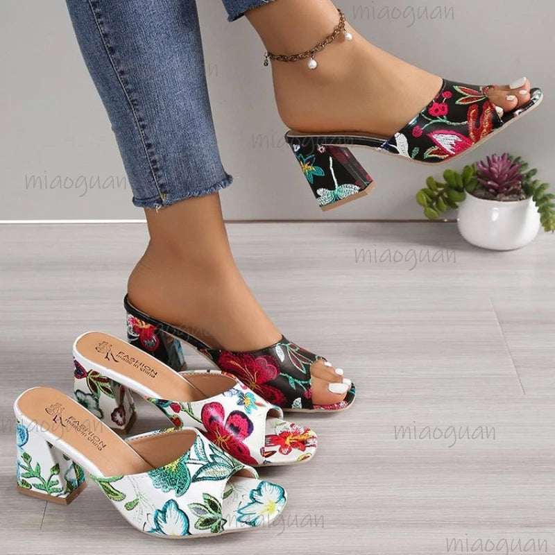 Women's Chunky Heel Roman Sandals – Open Toe Slip-On Pumps Heeled Sandals Axl
