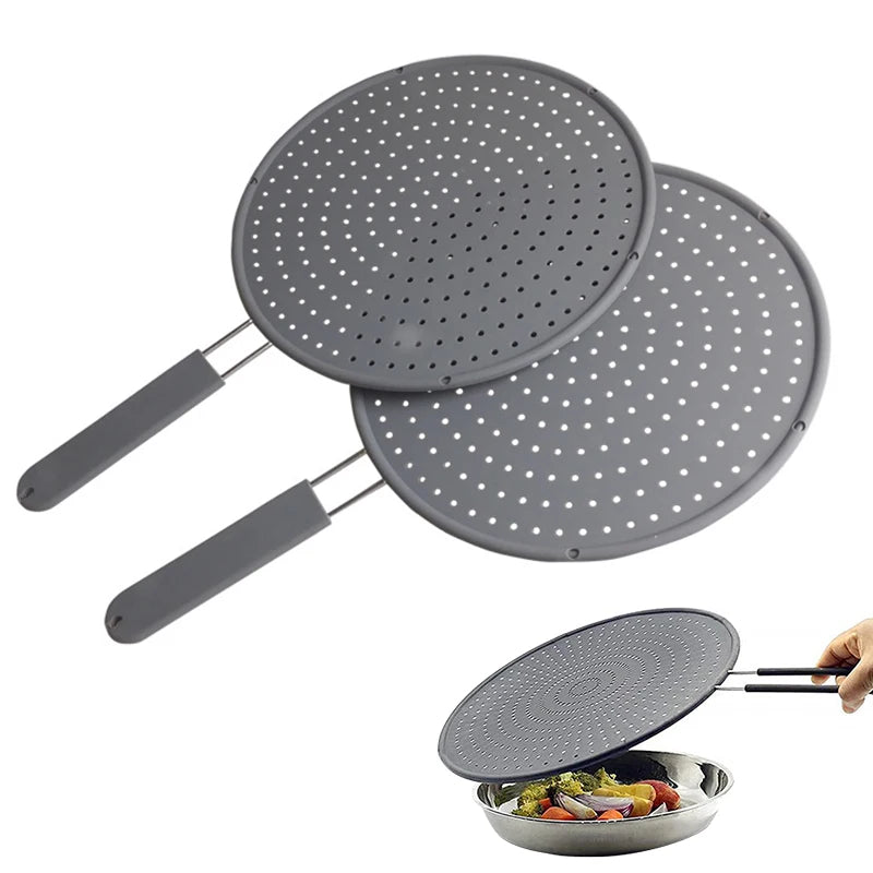 Silicone Splatter Screen with Handle – Oil Splash Guard & Pan Lid Kitchen Splatter Screen Axl