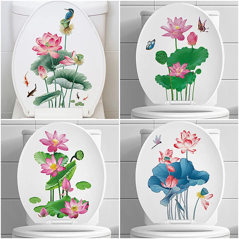 Floral Toilet Lid & Bathroom Wall Sticker – Self-Adhesive PVC Wall Sticker Decal Axl