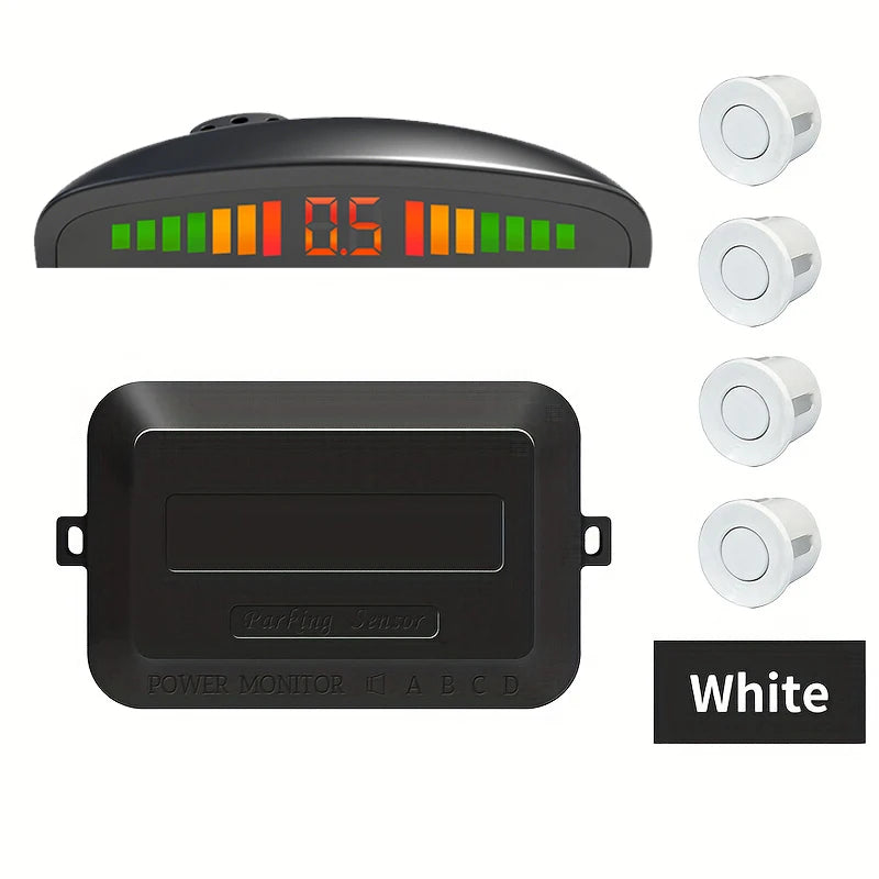 Car LED Parking Sensor Kit 4 Sensors Reverse Backup Radar 12V Parking Sensor Kit Axl white 4.3 Inches