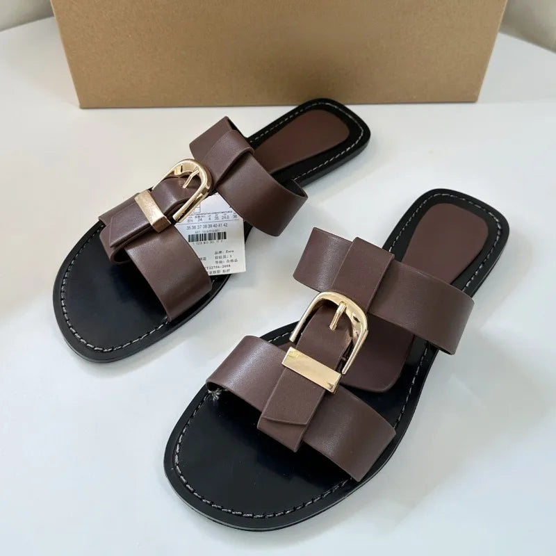 Women's Flat Sandals – Open Toe Metal Buckle Roman Beach Shoes Flat Sandals Axl