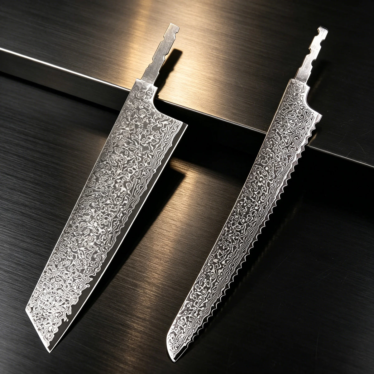 Damascus Steel Kiritsuke & Bread Knife Blade Set | DIY Kit Knife Blade Set Axl Kitchen Blade-2pcs