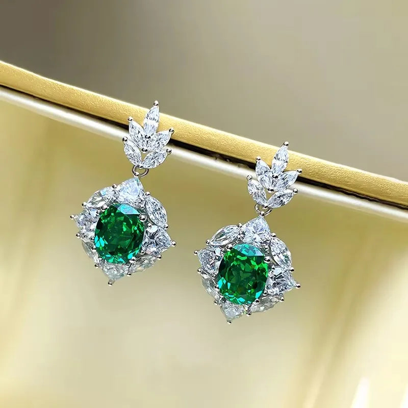 Huitan Green Cubic Zirconia Drop Earrings | Wedding Jewelry Drop Earrings Axl E3102