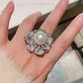 Huitan Pearl Flower Ring Women – Elegant CZ Wedding Band Fashion Ring Axl T0572 6
