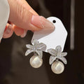 Huitan Flower Simulated Pearl Drop Earrings for Women Pearl Drop Earrings Axl E5038