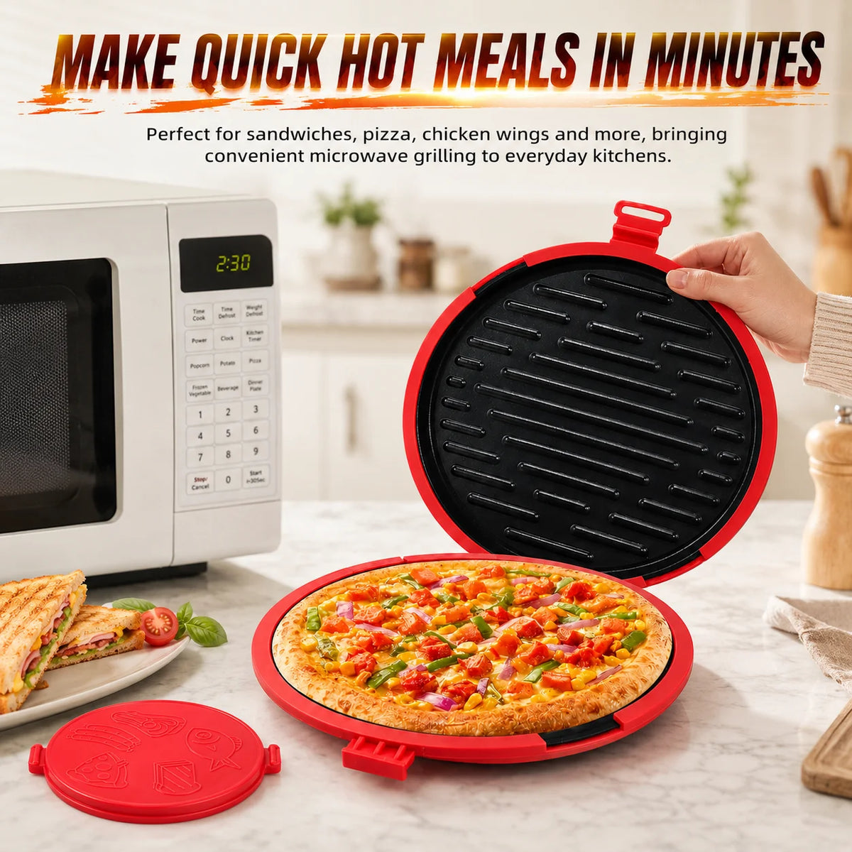 Microwave Grill Pan with Lid – Non-Stick Round Crisper Plate Microwave Grill Pan Axl