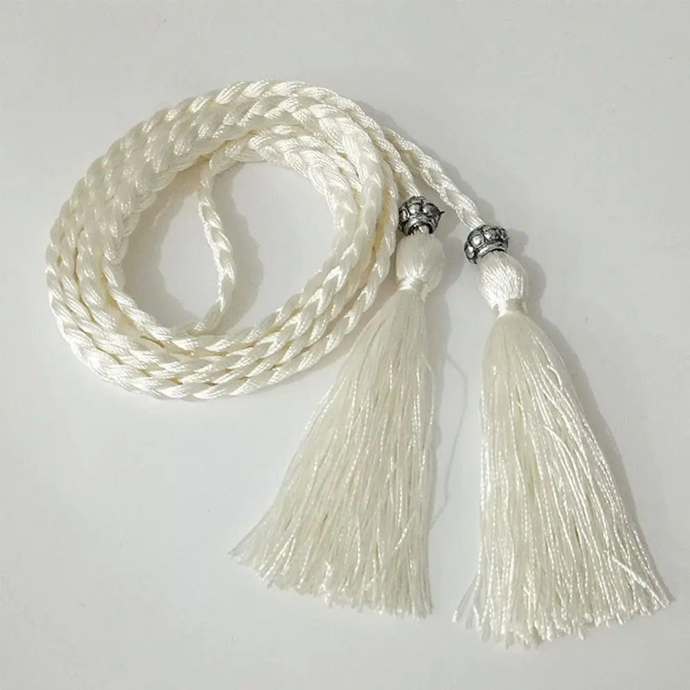 Women's Braided Tassel Waist Belt – Woven Rope Dress Belt Braided Waist Belt Axl