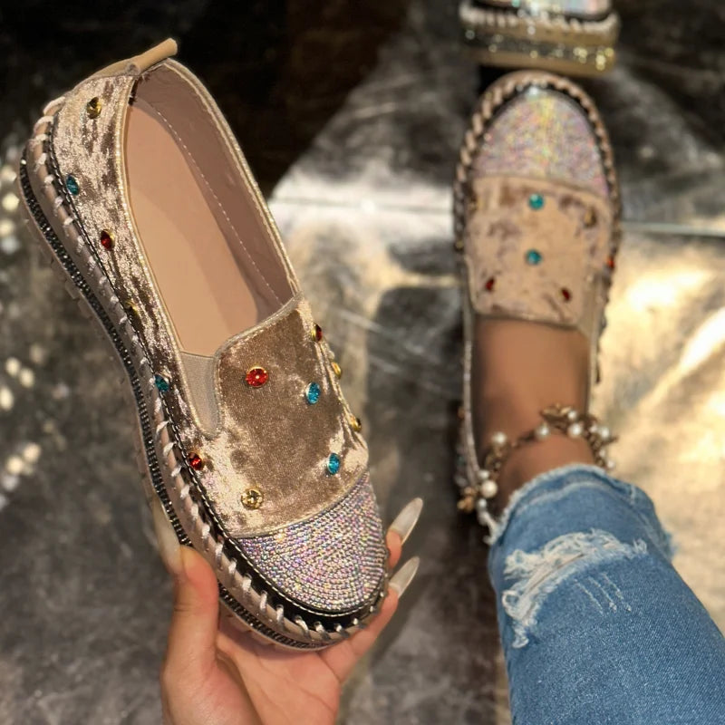 Women's Pearl Rhinestone Loafers – Slip-On Flat Shoes Embellished Flat Loafers Axl