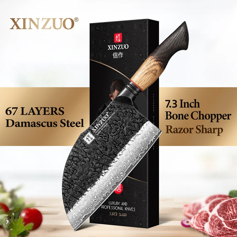 XINZUO 7.3" 67-Layer Damascus Steel Bone Chopper Cleaver Knife Damascus Kitchen Knife Axl Default Title