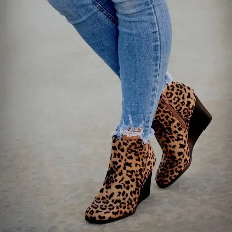 Women's Leopard Chelsea Boots | Wedge Heel Side Zipper Chelsea Ankle Boots Axl