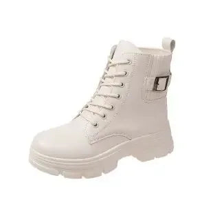 YBQJOO Women's Belt Buckle Ankle Boots – Soft Sole Winter Women's Ankle Boots Axl Off-white 36