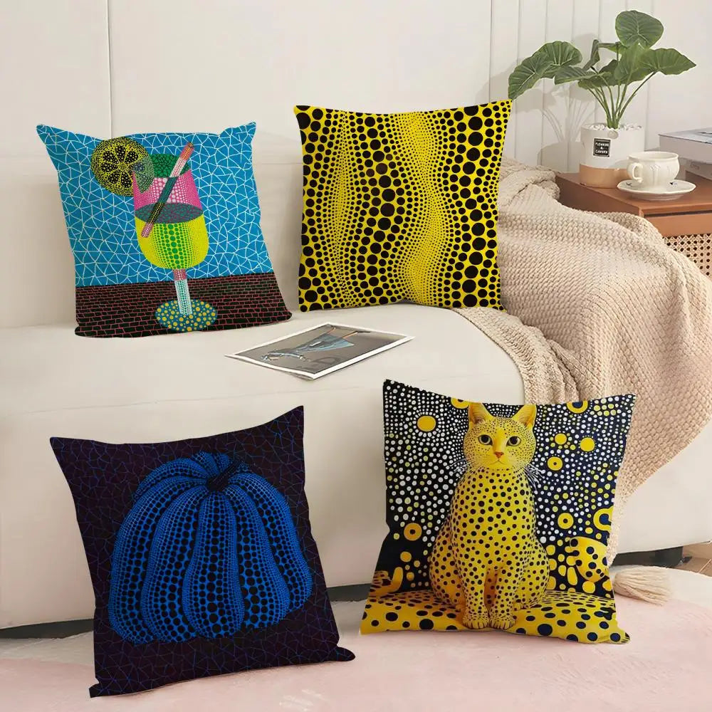 Yayoi Kusama Abstract Pumpkin Linen Cushion Cover | Art Décor Decorative Cushion Cover Axl