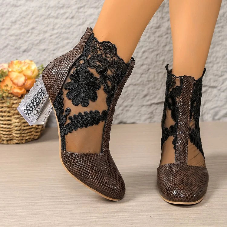 Women's Retro Embroidered Ankle Boots – Platform Block Heel Embroidered Ankle Boots Axl 40 1Brown