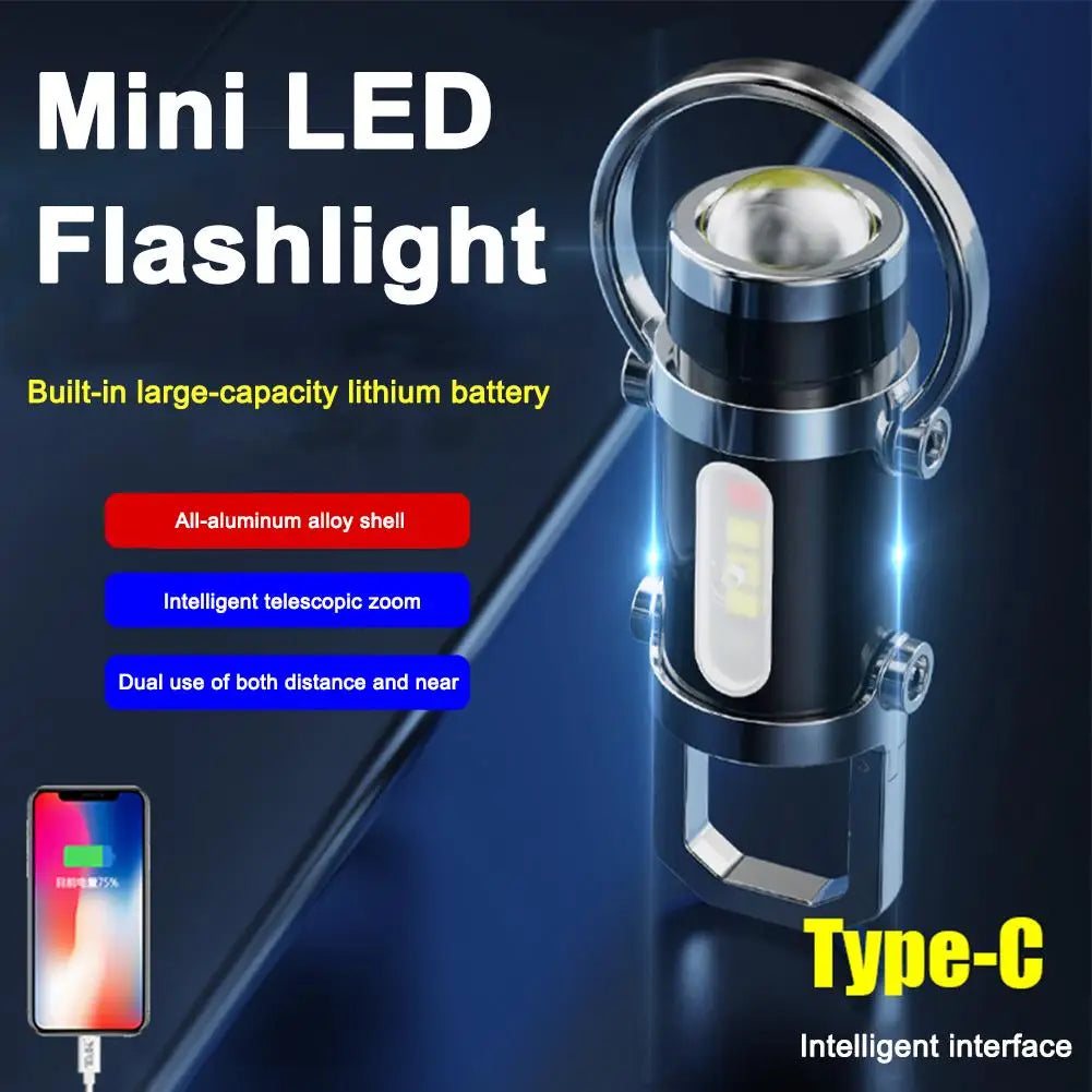 Mini Keychain LED Flashlight – 8 Modes, Power Bank, Type-C Keychain LED Flashlight Axl