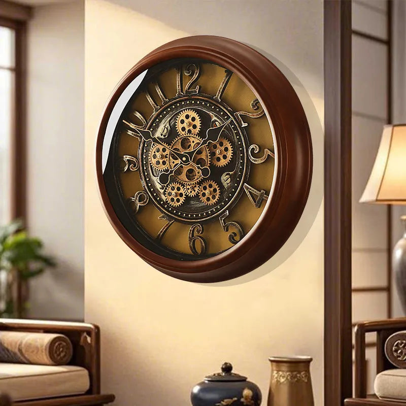 Luxury Gear Wall Clock – Solid Wood & Metal Modern Art Decor Decorative Wall Clock Axl