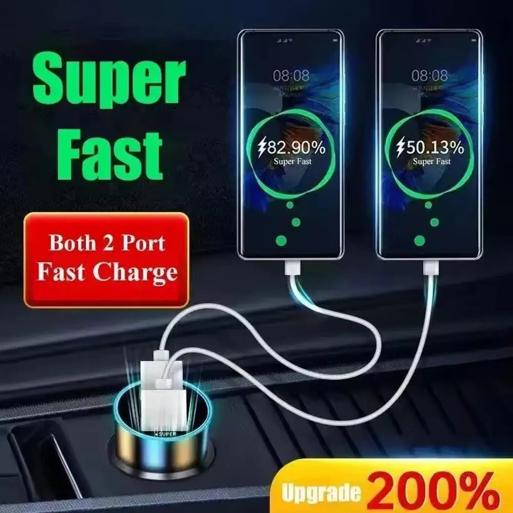 120W Car Charger LED Display | USB-A & PD Type-C Dual Port Car Charger Adapter Axl