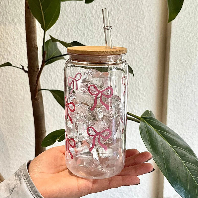 500ml Bow Plastic Water Bottle with Lid & Straw | Jar Cup Plastic Water Bottle Axl