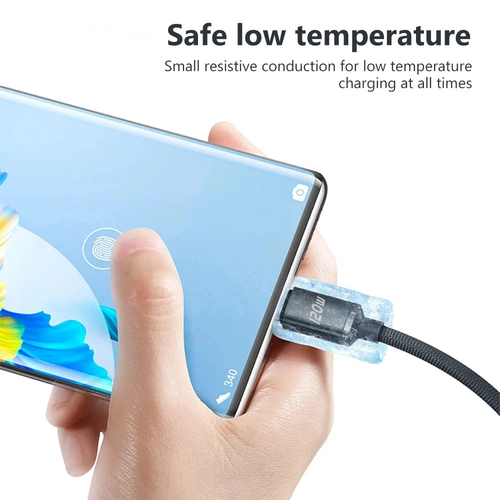 120W USB-A to USB-C Fast Charge Cable – 6A Braided Cord USB-C Charging Cable Axl