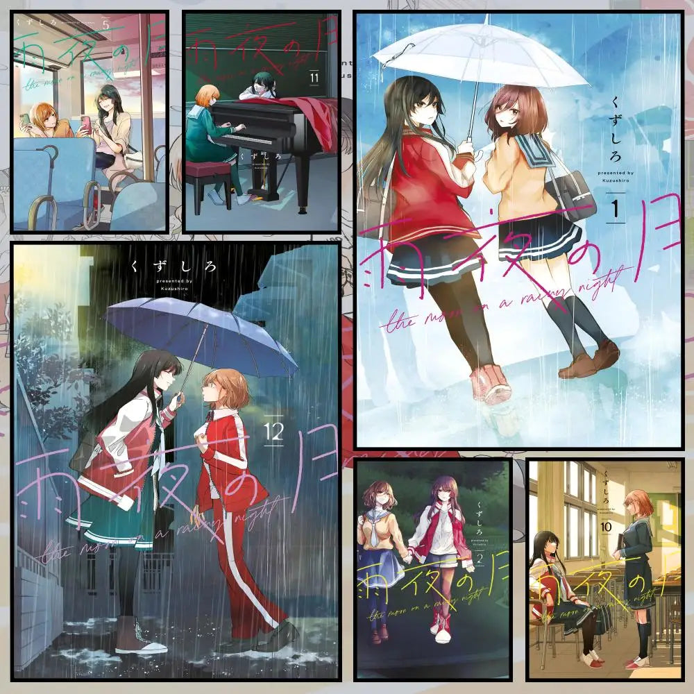 Manga Moon Rainy Night Waterproof PVC Peel & Stick Wall Poster Wall Art Poster Axl
