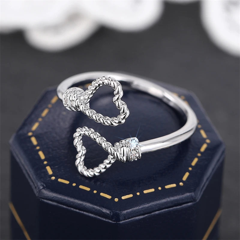 Huitan Double Hearts Cubic Zirconia Ring – Silver & Gold Fashion Ring Axl
