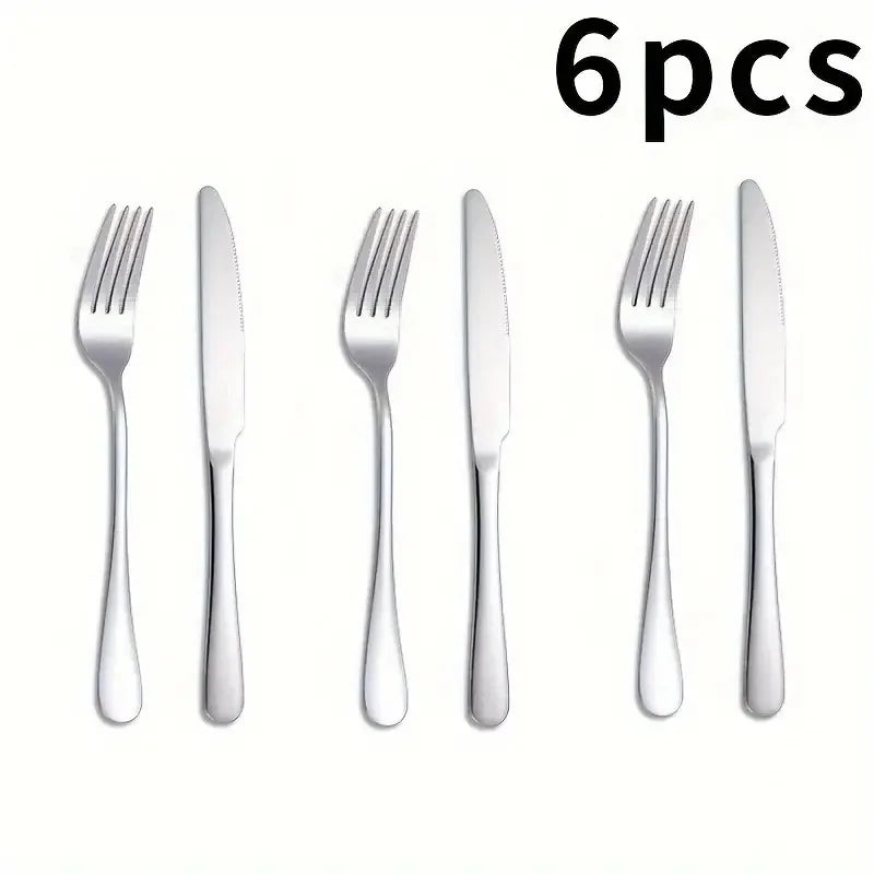 12-Piece Stainless Steel Cutlery Set – 6 Knives & 6 Forks Flatware Set Axl