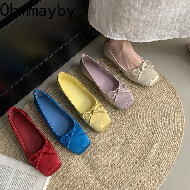 Women's Square Toe Ballet Flats – Bow Slip-On Dress Shoes Ballet Flats Axl