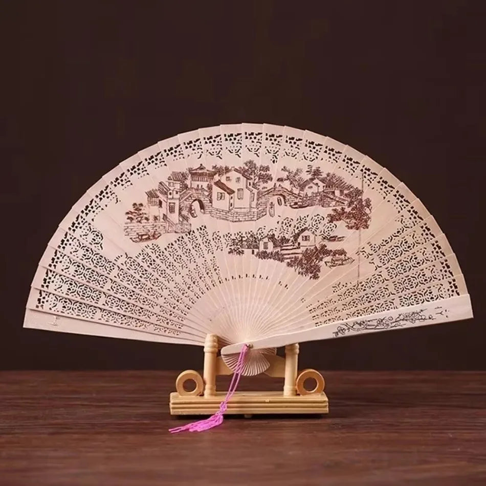 Carved Sandalwood Folding Fan – Chinese Style Gift Box Decorative Folding Fan Axl